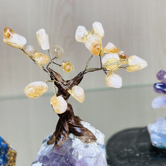 Citrine Gemstone Tree With Amethyst Base For Home Decor Meditation & Feng Shui - Picture 2 of 3